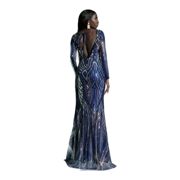 Sophisticated Long Sleeve High Neckline Sequin Formal Gown - Picture 9 of 13